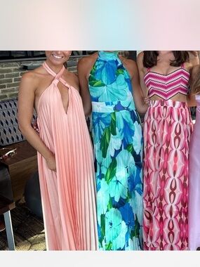 Women’s Pleated Floral Halter Maxi Dress